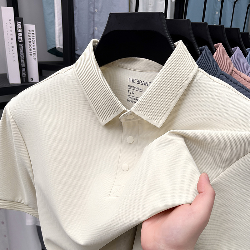 30代の秋の中年男性の軽くて大人なカジュアルな高弾性ナイロン密針スポーツサマーラペルTシャツ|undefined