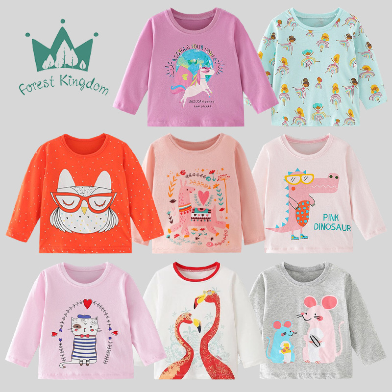 Algodón puro Otoño Nueva Camiseta de manga larga para niñas camisa de fondo para niños Top delgado para niños Envío de ropa para niños europeos y americanos