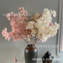 加密3叉幸福花仿真花婚礼插花婚礼堂吊顶假花布料铃铛假花家居摆