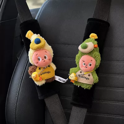 interior accessories, cute design for – Seat belt shoulder pad - green-matcha-pastry-yellow-wavy-cookieshoulder-pads