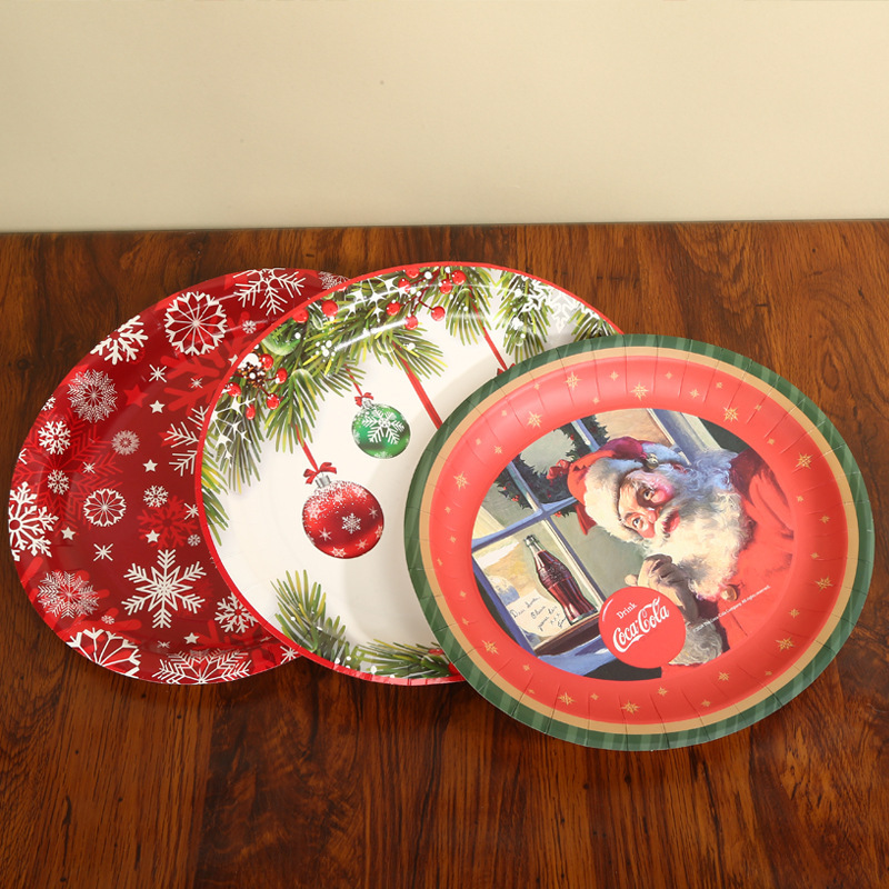 Disposable Round Paper Plate Customized Cross-Border Holiday Party Party Christmas Creative Kidsren's Cartoon Paper Bowl