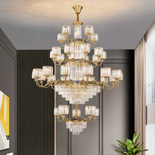 复式楼别墅挑空客厅全铜水晶大吊灯豪华楼中楼新中式自建房中空灯