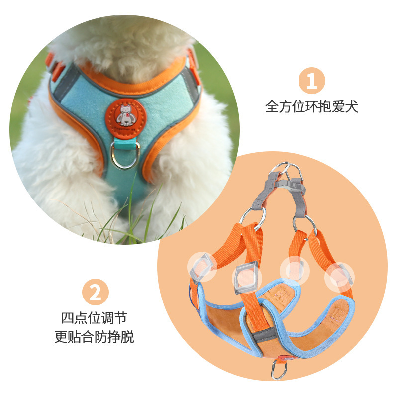 Amazon popular mascota correa de pecho gamuza gato y correa de perro reflexivo transpirable perro cuerda correa de perro