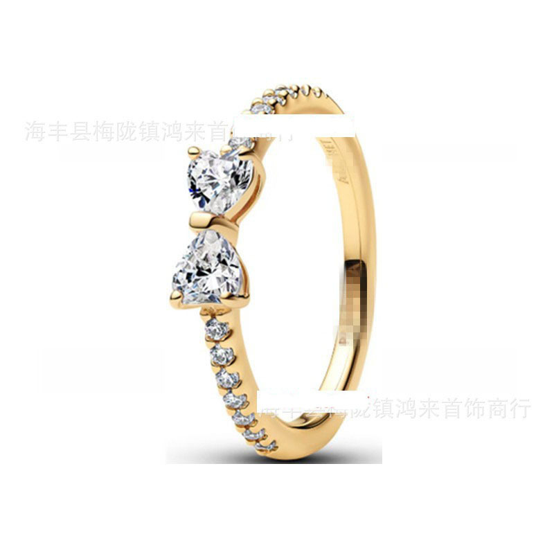 潘家白铜镀银镶钻红玫瑰花蝴蝶结简约爱心对戒卡通人物雪花系列|undefined