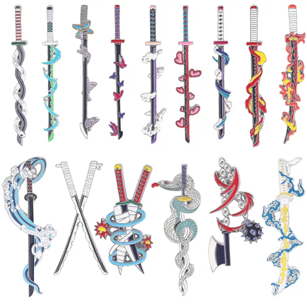 Japanese Anime Demon Slayer Metal Badge Creative Demon Slayer Team Nine-Column Sun Wheel Knife Butterfly Ninja Weapon Model Brooch