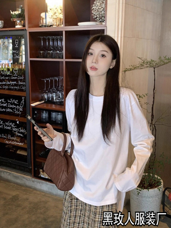 シンプルで万能な白いプルオーバー、女性用長袖Tシャツ、秋カジュアルルーズスリミングボトリングシャツトップ|undefined