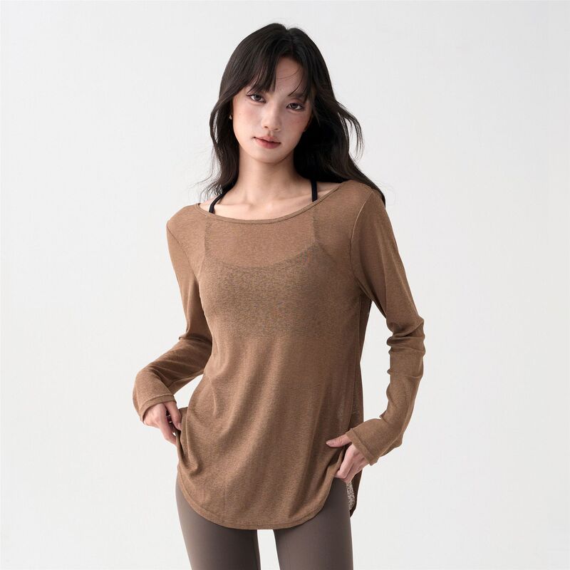 Women's Yoga Long-Sleeve T-Shirt for Sports and Fitness, Pilates Training, Round Neck, Cross-Cutout, Loose Casual Top Women's Yoga Long-Sleeve T-Shirt for Sports and Fitness, Pilates Training, Round Neck, Cross-Cutout, Loose Casual Top