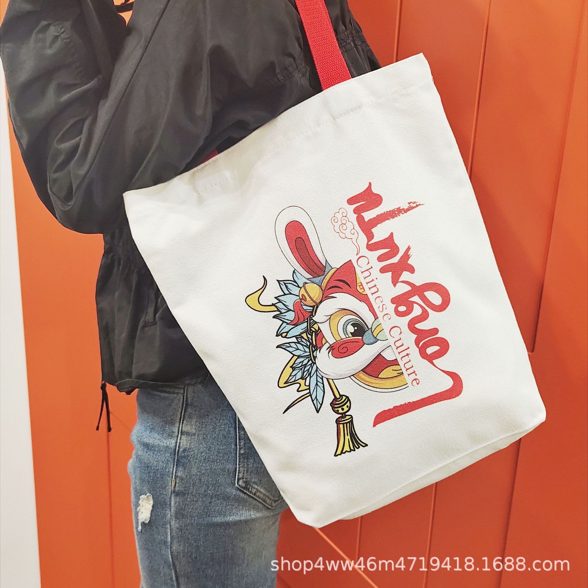 帆布袋兔年现货中国风可爱国潮手提袋女生清新学生购物袋大容量包