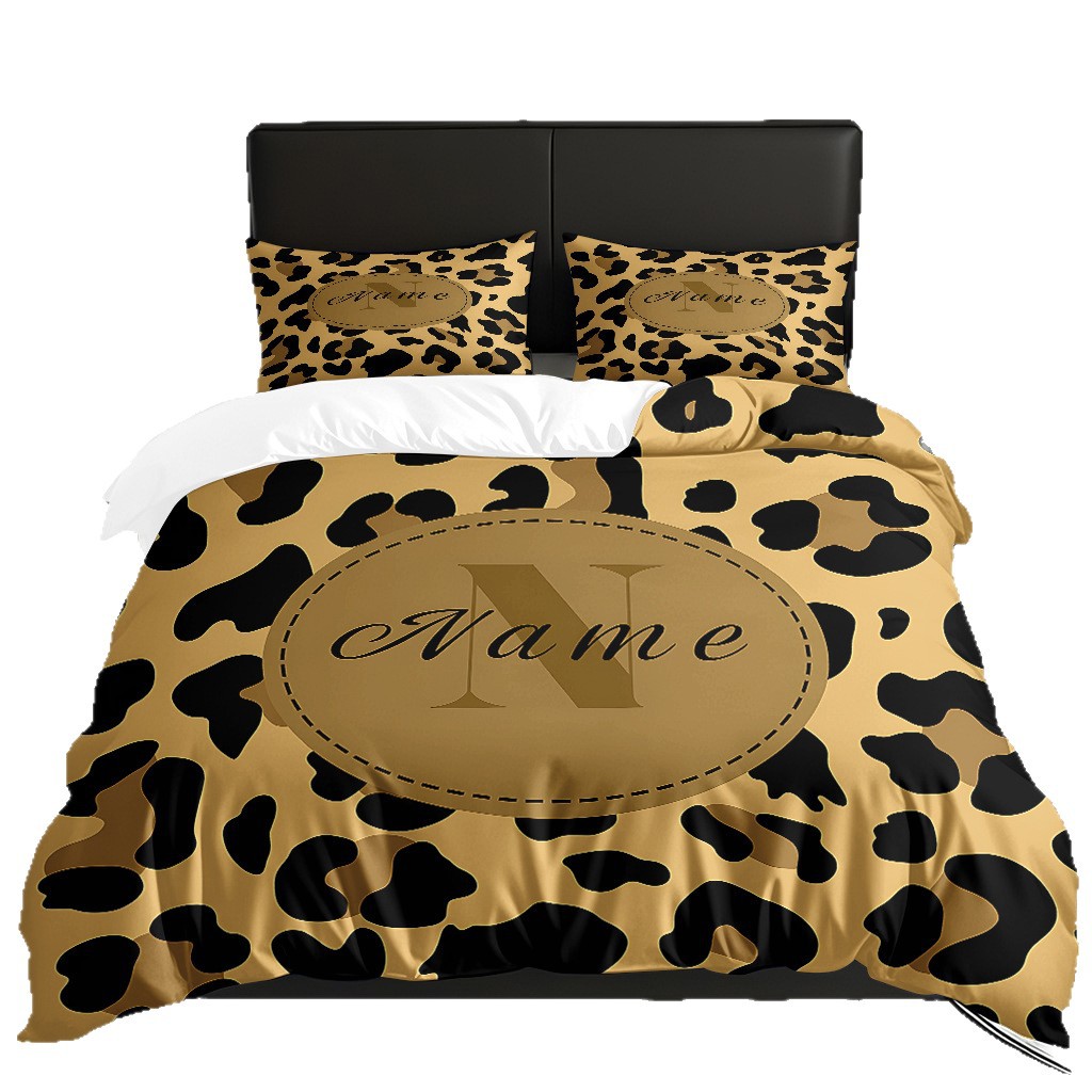 TEMU / JIT comercio exterior textil doméstico transfronterizo impresión digital de leopardo de alta definición colcha de colcha de almohada kit de ropa de cama para hacer dibujos