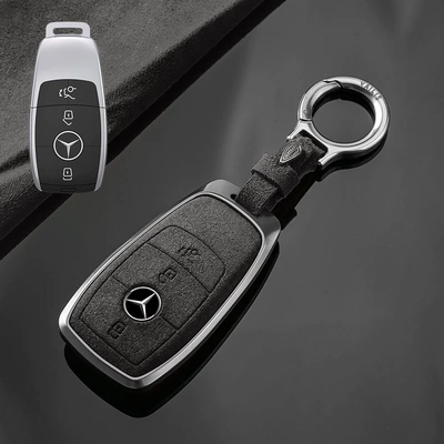Car key bag, cover gle350 c260l glb220 - no-specifications-mercedes-benz-b-tarnish-aluminum-alloy-cement-ash-suede-upgrade-ring-buckle