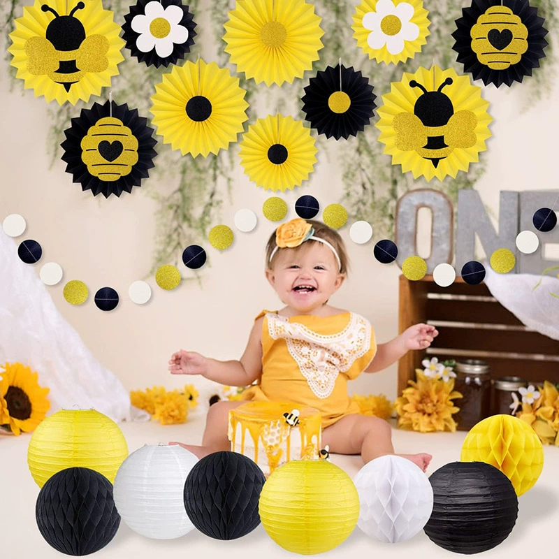 Amazon сотовая потянув флаг бумажный веер бумажный пчела тема фонарь набор для детей день рождения реквизит для вечеринок декоративные принадлежности