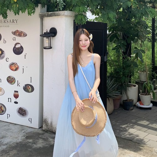 블루 그라데이션 스커트 [여름/여름옷/초봄/봄/초봄/봄/2024 새로운 스타일/패셔너블하고 패셔너블/플러스 사이즈 여성복/하이엔드 라이트 럭셔리/v