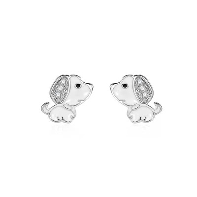 Korean Edition Sweet lovely Diamond Puppy Ear Studs girl fresh zircon Puppy Ear Studs fashion Jewelry