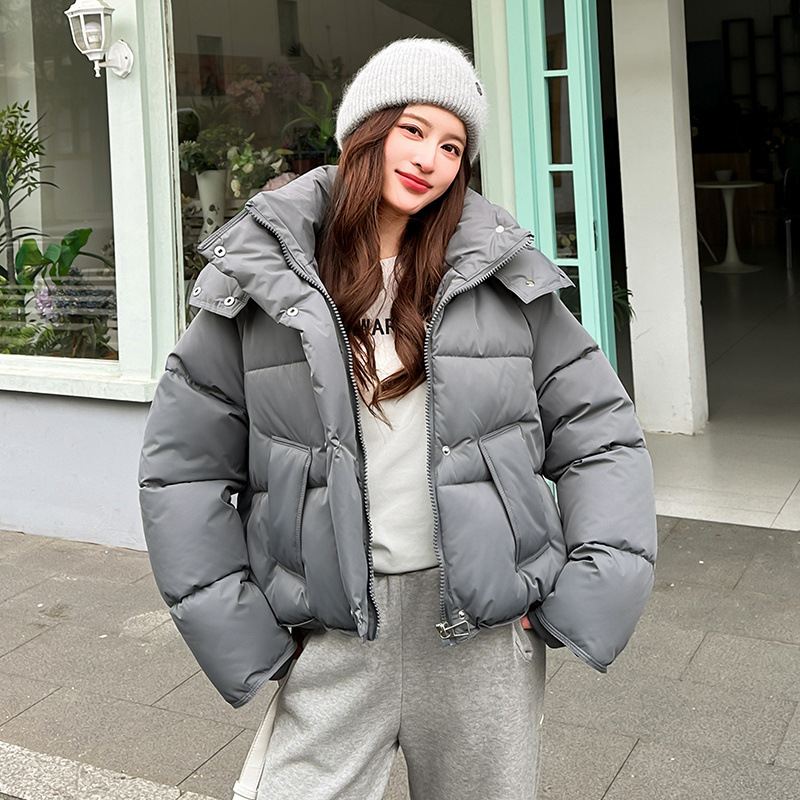 Europa americana ropa de algodón corta mujer invierno 2025 nuevo estilo de moda con capuzas curry grueso chaqueta de algodón