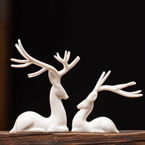TV cabinet decoration, lucky ceramics, white deer, a pair of Chinese-style family cupboards, lamp circles, Jiangshan ornaments, entrance crafts