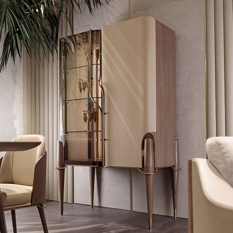 Italian Style Light Luxury Glass Door Wine Cabinet Decoration Ornaments Living Room Wall Living Room Household High-end Wine Display Cabinet Solid Wood