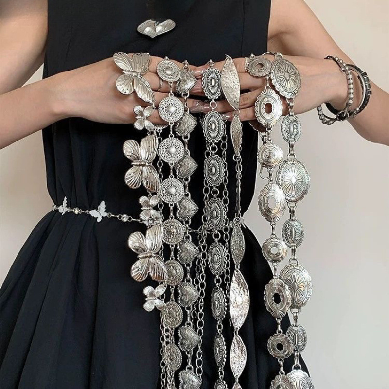 Bohemia retro plata metal mariposa cinturón cinturón de nicho accesorios de estilo nacional vestido