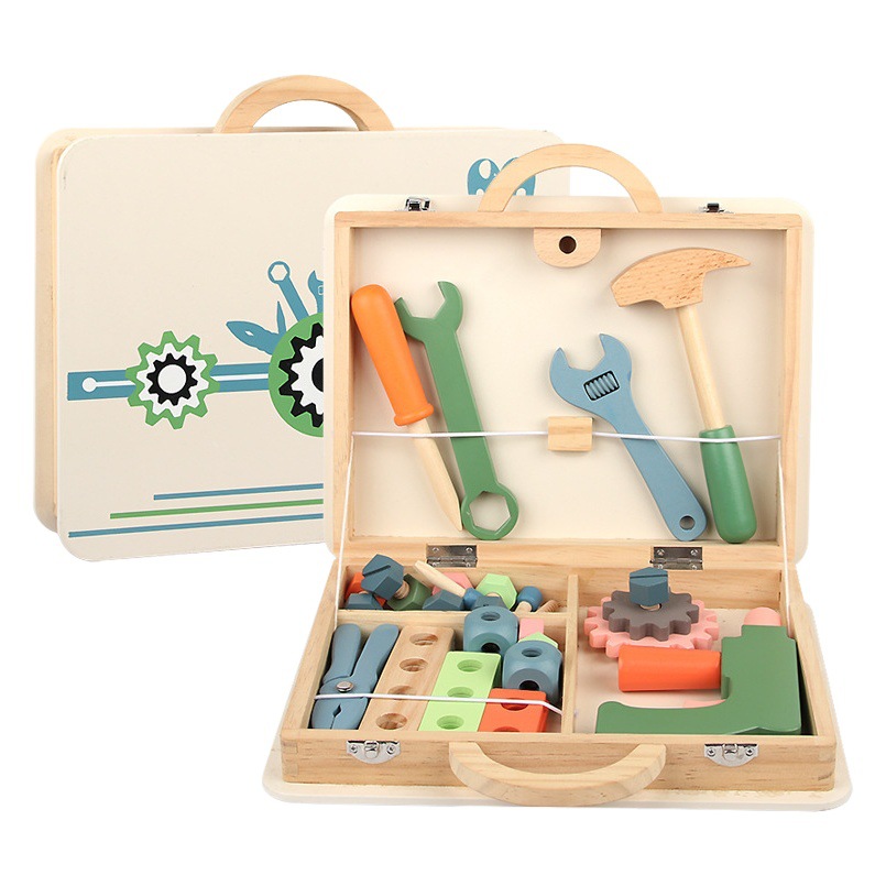 Amazon children's simulation repair tool table toy boy puzzle screw nut disassembly wooden tool box