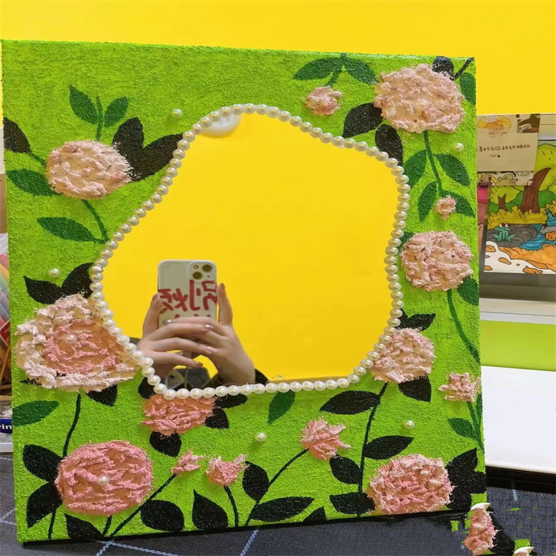 厂家批发手工DIY数字油画镜子不规则创意镜云朵化妆镜ins梳妆镜