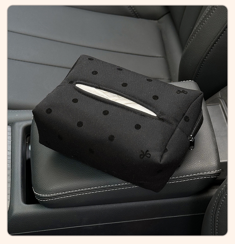 Manufacturer-customized new car tissue box, stylish polka dot hanging tissue box, creative multifunctional in-car tissue bag