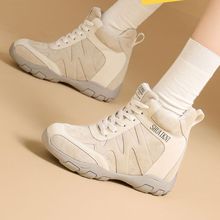 隐形增高休闲鞋女2025新厚底赛车登山靴冬季高帮加绒保暖运动短靴