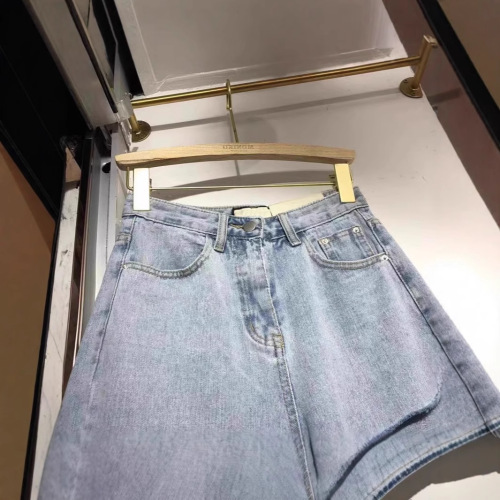 Light Blue Ripped Denim Five-Pocket Women's Summer Korean Version High-Waist Hip-Hop Loose Wide-Legged Plus Size Slimming Versatile Five-Pocket Pants