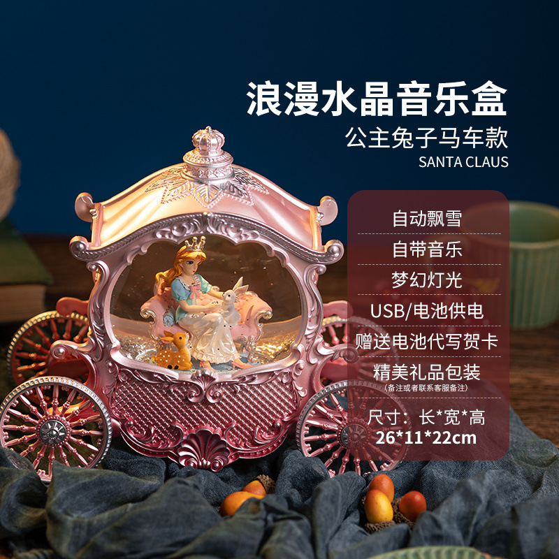 Bailando ballet giratorio caja de música caja de música nieve flotante bola de cristal decoración niña cumpleaños juguete luz de noche