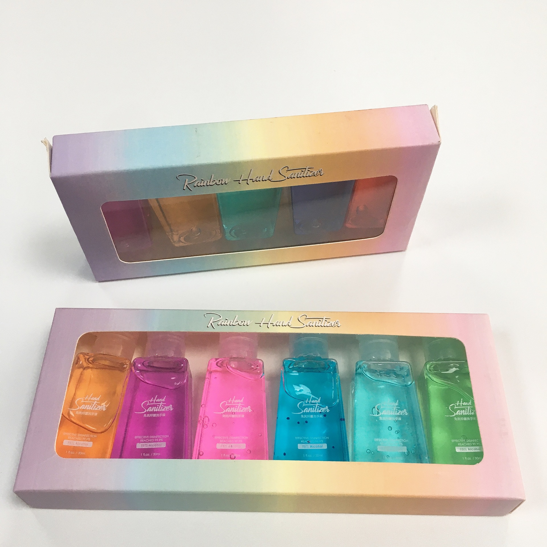 洗手液硅胶盒装套 糖果色30ml梯形洗手液礼盒套装  50ml消毒液