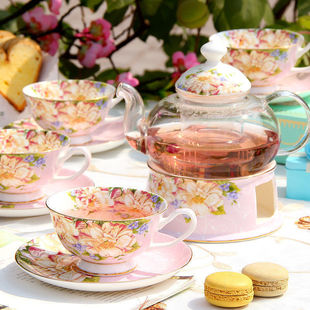 Glass Tea Set European Style Household Boiled Flower Teapot Ceramic British Black Tea Cup Complete Afternoon Tea Set Can Be Heated