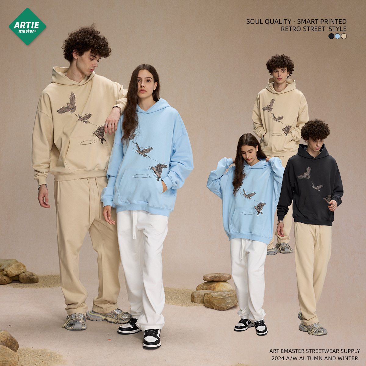 2024 New Product 430g White Ink Digital Direct Spray Printed Men's Trendy Brand Loose Hoodie for Couples_voghion.com