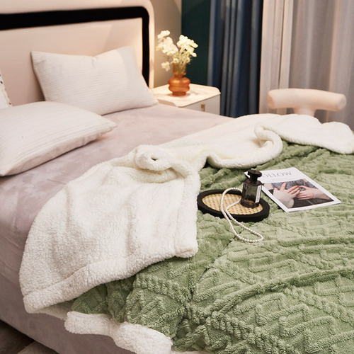 2024 Winter New Lamb Velvet Blanket Taff Velvet Blanket Plain Solid Color Jacquard Print Checkerboard Double-layer Small Blanket