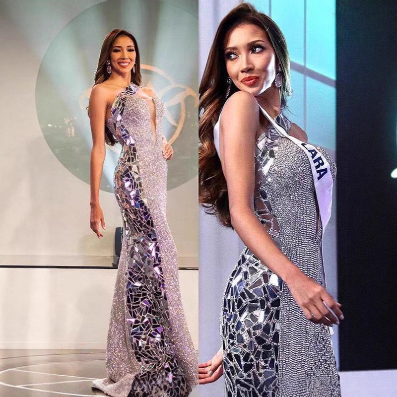 European and American Export Amazon One-Shoulder Sequin Fashion Slim Beauty Pageant Dress Banquet Cocktail Party Evening Dress for Women