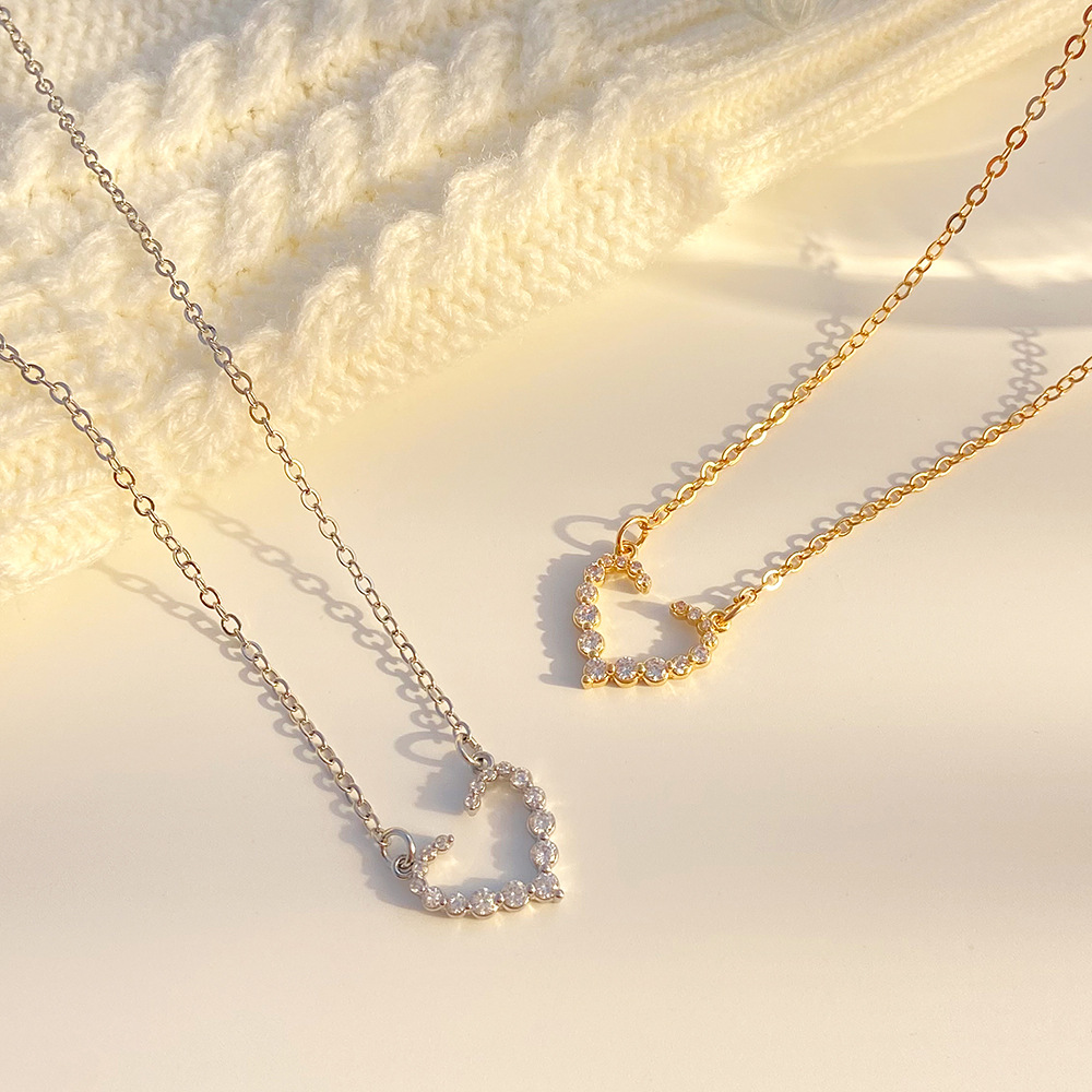 Fashion Heart Shape Copper Necklace Inlay Zircon Copper Necklaces
