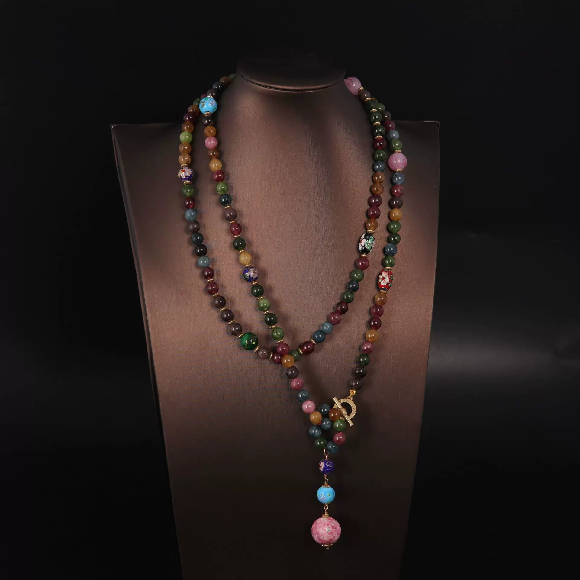 中古vintage高级时尚个性气质宫廷风欧美多层彩色天然石项链