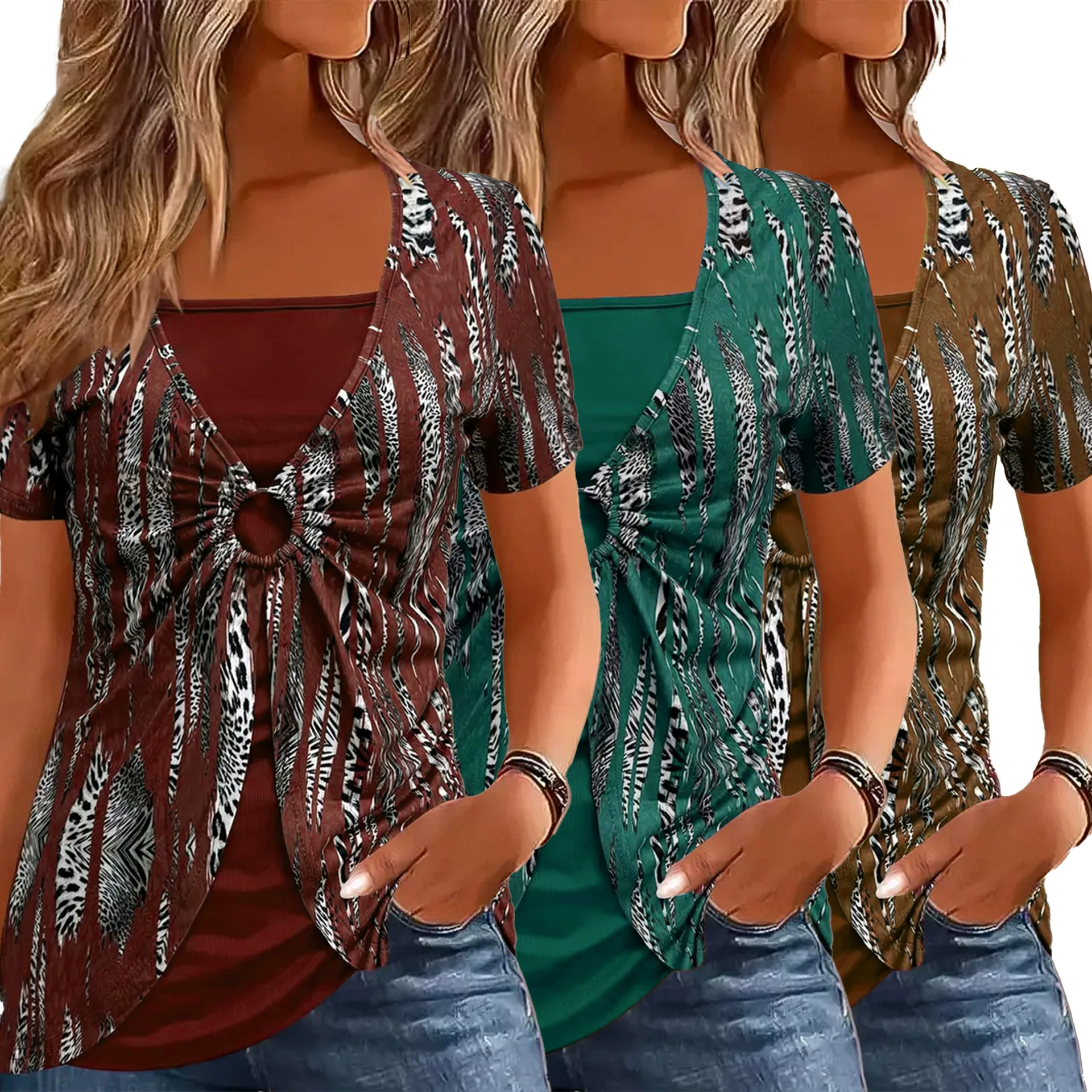 2025 Весна Лето Европа и США Амазонка TEMU Независимая станция трансграничная новая поддельная две части национального стиля большой размер женский короткий рукав