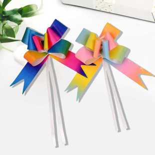 Cross-Border Symphony Bow Large Hand-Pulled Flowers Wedding Car Decoration Ribbon Flowers Gift Packaging Rainbow Flowers