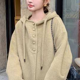 短款外套大衣女秋冬2025新款小个子宽松短款连帽双面毛呢外套