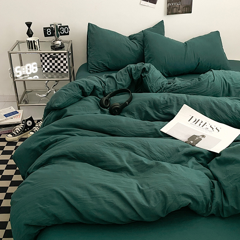 Ins純色A類母子級水洗綿ベッド4点セット裸で寝ることができるシーツ布団カバー学生3点セット