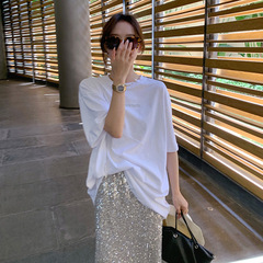 ヨーロッパの商品の大きい版の白い純綿の半袖のtシャツの女性の夏の爆発の韓国の婦人服のアメリカのカジュアルな半袖の上着の7381