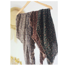 原创古风棉麻碎花造型三角巾 复古做旧水洗纯棉民族风文艺披肩纱