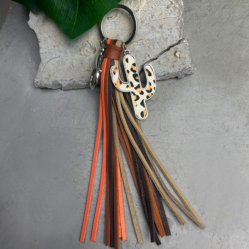 Ethnic Style Cactus Alloy Leather Tassel Bag Pendant Keychain display picture 4
