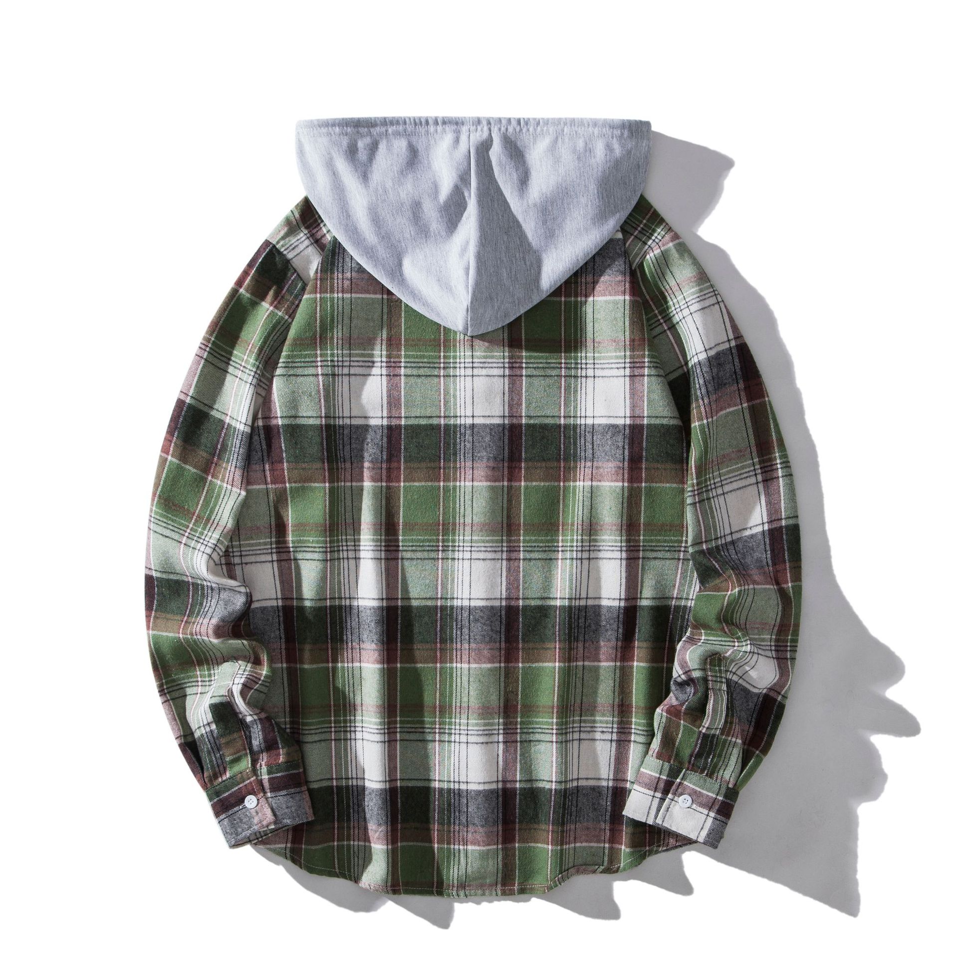 Herren Flanellhemd Mit Kapuze Kariertes Oversized Freizeithemd_voghion.com