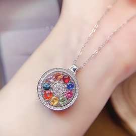 跨境专供天然彩蓝宝吊坠项链轻奢小众圆3.5mm女款百搭首饰批发