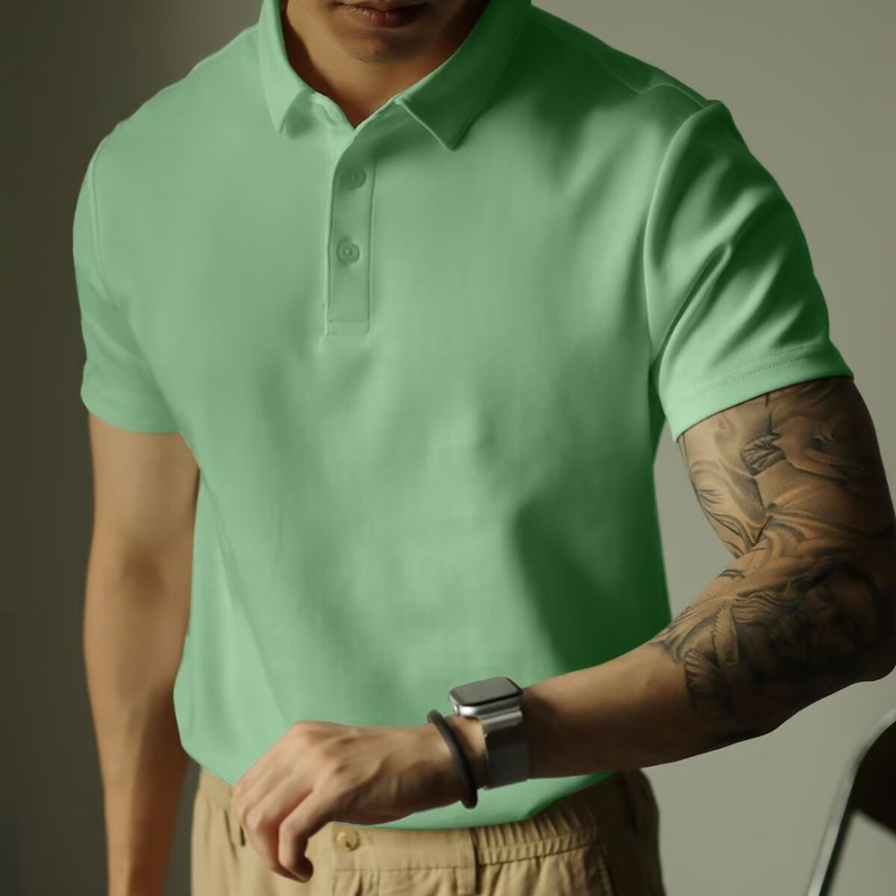 Camiseta de polo con cuentas de seda de hielo americano Camiseta de trabajo de manga corta delgada de manga corta para hombre Camisa de Paul de viaje informal de negocios