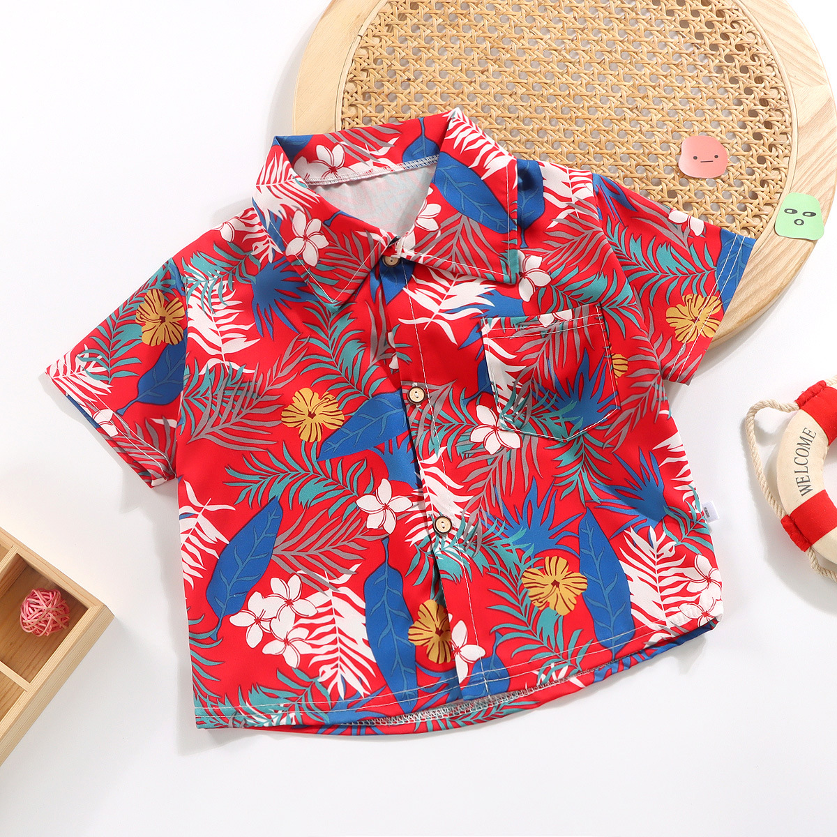 Camisa para niños y niñas camisa de solapa verano bebé camisa floral de manga corta Camisa floral camisa muñeca al por mayor