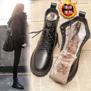 fleece-lined Ankle Boots Women's 2024 Autumn and Winter New Thick Warm Boots All-match Thick-soled Martin Boots Warm Cotton Shoes