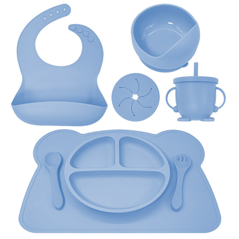 Juego de vajilla de silicona para niños placemat lechón tazón combinación traje bebé comiendo Placa de silicona resistente a la caída comida complementaria