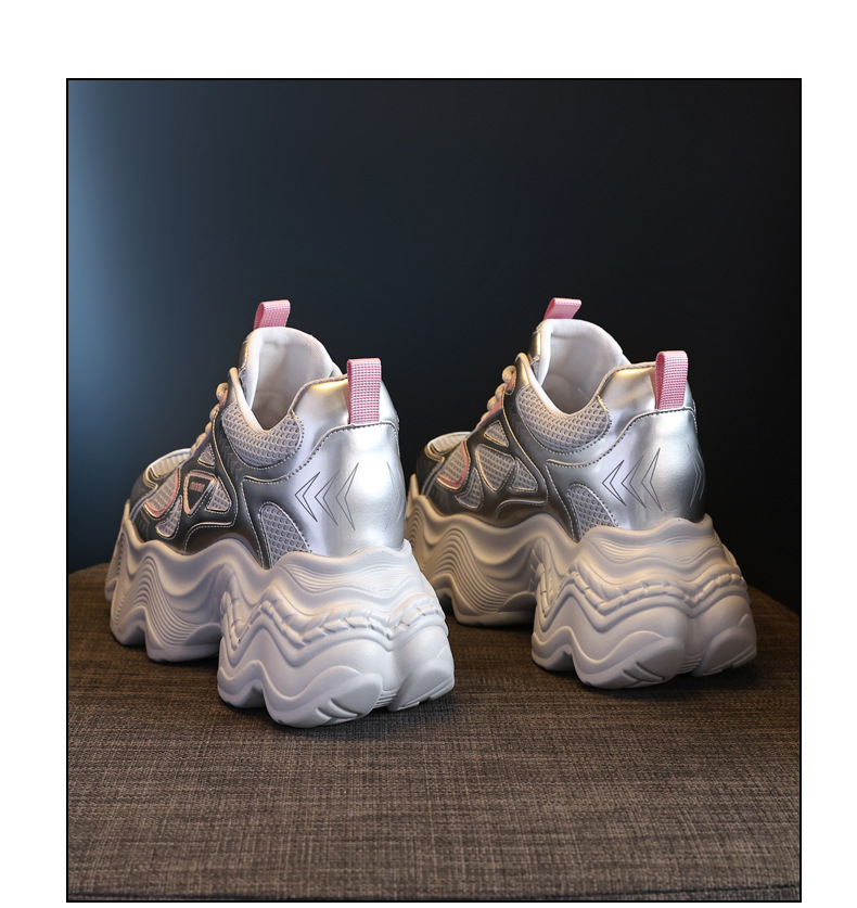 Giày thể thao nữ đế dày tăng chiều cao lưới thoáng khí phong cách dad sneaker — Màu be chi tiết 23