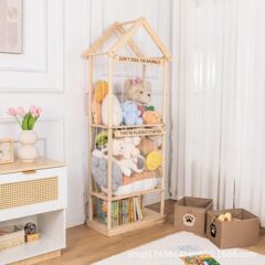 跨境木制毛绒玩具收纳架幼儿园公仔玩具储物篮客厅玩具置物架