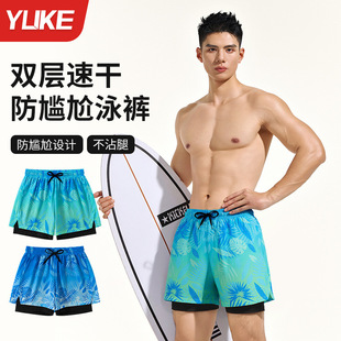 Swimming trunks men's new cross-border sports fake two shorts wholesale summer boxer adult anti-embarrassment beach pants